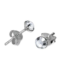 Round Crystal Stud Earrings - 925 Sterling Silver (Clear Austrian Gem)