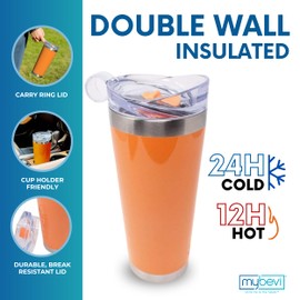 MyBevi Classic Premium Stainless Steel Tumbler with 12-Hour Temperature Control, Tritan Lid, and BPA-Free Construction | Orange, 26 oz
