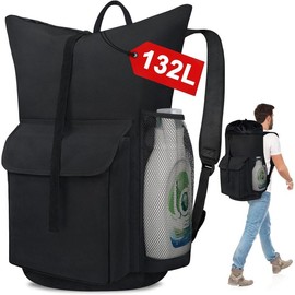 132L Laundry Bag Backpack College Extra Large Heavy Duty, Laundry Bag with Shoulder Straps for College Dorm Essentials, Large Laundry Backpack for Travel, Laundromat, Apartment, Black - Color: black