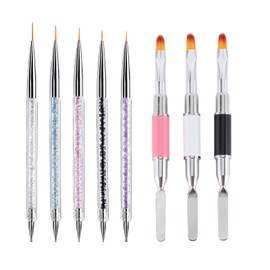 Whmeolyo Nail Art Brushes, 8Pcs Double-Ended Acrylic Nail Brush Set & Picker Brush Tool for Nail Art with PolyGel Gel Acrylic Nails Extension Fine Liner Brushes and Dotting Pen (5,7,9,11,13 mm)