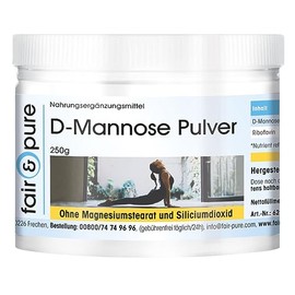 Fair & Pure® - D-Mannose Powder 250 g with Riboflavin (Vitamin B2) - Pure, No Additives - High Dose and Bioavailable - German Quality Manufacturing