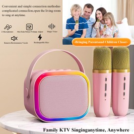Portable Bluetooth Karaoke Machine with 2 Microphones and Dynamic Lights for Girls and Boy Age 3, 4, 5, 6, 7, 8, 9,10+ Year Old, Portable Bluetooth Speaker Christmas Birthday Gift for Teens Party