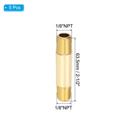 PATIKIL 1/8" x 1/8" NPT Male Brass Pipe Fitting Long Nipple, 5Pcs 2-1/2" Long Straight Pipe Fitting Connector Extender for Fuel, Air, Water, Oil, Gas System Connection, 1200PSI