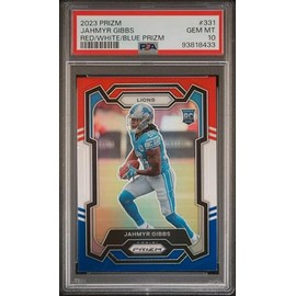 Graded 2023 Panini Donruss Jahmyr Gibbs #331 Red/White/Blue Prizm Rookie RC Football Card PSA 10 Gem Mint