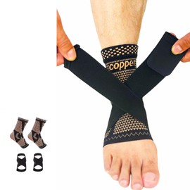 Copper Ankle Brace (1 Pair) Copper -Ankle Brace for Sprained Ankle with Adjustable Strap,-Compression Ankle Support Brace Heel Brace for Achilles Tendonitis, Plantar Fasciitis