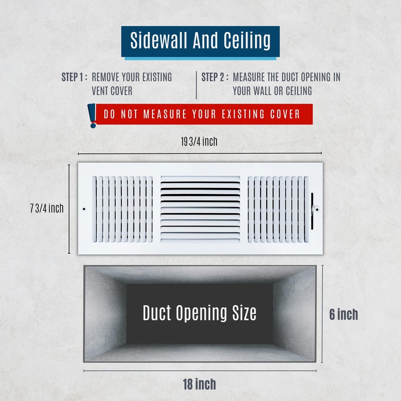 Fits 18x6 Duct Opening 3 Way Steel Air Supply Diffuser