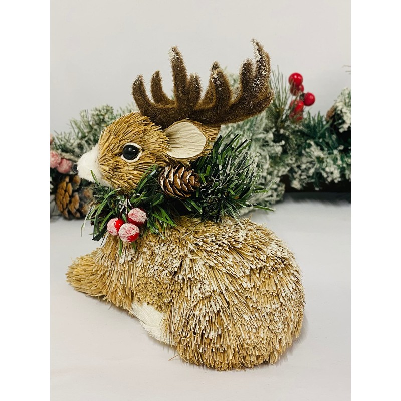 Mezzaluna Gifts Reindeer with Wreath Christmas Festive Ornament (SMALL H