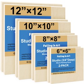 Falling in Art Unfinished Birch Wood Canvas Panels Kit, Falling in Art 8 Pack of 4 Sizes Studio 3/4’’ Deep Cradle Boards for Pouring Art, Crafts, Painting, and More