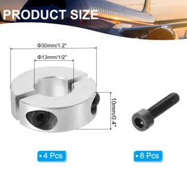PATIKIL Bore 13mm Double Split Shaft Collar 30mm OD 10mm Thickness, 4 Pack Aluminum Alloy Locking Collar Clamp Style with Set Screw for Machine Tools Industry, Silver