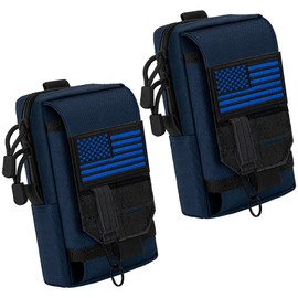 bvya 2 Pack Tactical EDC Pouches, Multi-Purpose Utility Tool Pocket Molle Phone Holster Waist Belt Pouch with U.S. Flag Patch and Tactical Gear Clips