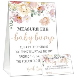 Baby Shower Games Measure The Baby Bump Game, Floral Theme, How Big is Mommy's Belly Party Supplies. 1 Sign and 50 Guessing Cards.