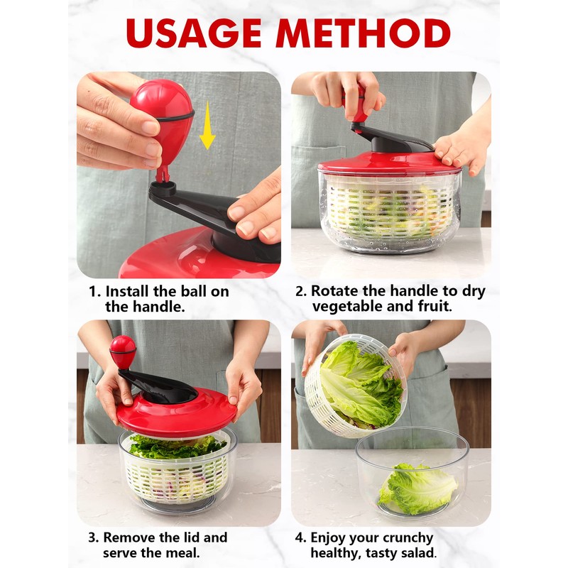 Salad Spinner Large 5L Capacity, Easy to Clean Lettuce Spinner