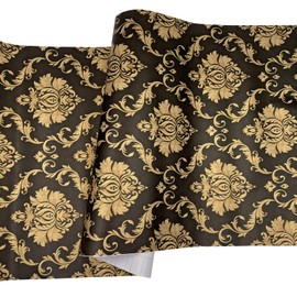 Yifasy 2 Pack Black Cabinet Liners Self-Adhesive Shelf Drawer Papers Coffee Damask Easy Install Redo Countertops Storage Chests 17.7 Inch Wide