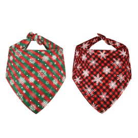 2 Pack Dog Christmas Bandanas, FINPAC Triangle Merry Christmas Printing Plaid Pet Scarf Bibs Kerchief Set, Pet Holiday Xmas Decoration for Small Large Puppy Dogs Cats Small Animals, Snowflakes