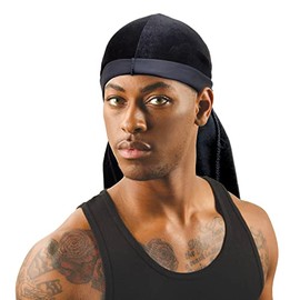 Titan Velvet Du Rags Men - Premium Velvet Durag for Men - Luxurious Comfort and Style One Size Fits All, Rich Velvet Texture, Extra Long Tail for 360 Fade Braids Twist Locs Black Color, 1pc