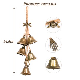 Ausicfen 2 Pieces Witch Bells Protection for Door Knob Hanger Wind Chimes Witchy Things Clear Negative Energy Witch Bells Set Witchcraft Supplies (Triple Moon Charm)