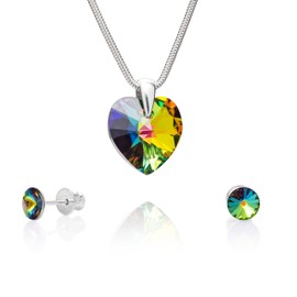 LillyMarie Ladies Silver 925 Sterling Silver Heart Pendant Multi Colour Adjustable Length Jewellery Case Best Friend Gifts, Glass, Crystal
