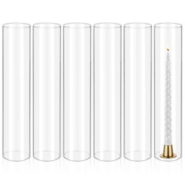 12 Pcs Hurricane Candle Holder Sleeve, H:14" D:3" Bottomless Glass Cylinder Candleholder Tall Clear Glass Cylinder Open Both Ends, Chimney Tube Cover, Open Ended Candle Shade