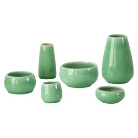 Pottery Buddhist Tools "Momiji", Set of 6, Perfect for Mini Buddhist Altar, Green