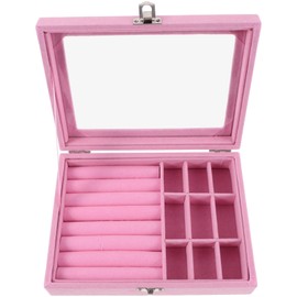 BESTonZON Organizador de Joyas con Tapa y Compartimentos Ventana Transparente Rosa Portátil Caja de Almacenamiento de Joyas para Dormitorio y Tocador
