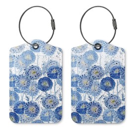 ZFQ Boho Flower Luggage Tags for Suitcases,Bule 2 Pack Travel Suitcase Tags,Traveling Accessories,Baggage Tag Label with Steel Loop,Boho Lover Gifts