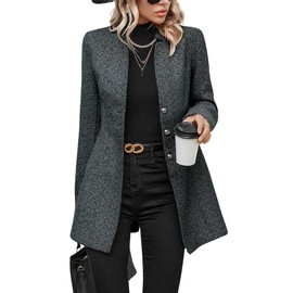 chouyatou Women's Business Casual Herringbone Wool Coat Button Up Notch Collar Dressy Blazer Jacket (X-Large, Dark Grey)