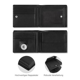 HIDES REPUBL1C® 'Sydney' AirTag Wallet mit Münzfach und RFID-Schutz | AirTag Geldbeutel | Portmonee Herren Airtag | Geldbeutel AirTag | Geldbörse AirTag | Schwarz Nappa