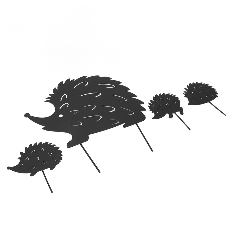 4Pcs Metal Hedgehog Decorative Garden Stakes Cute Animal Hollow Design