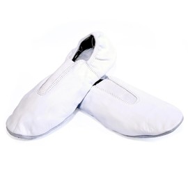 Toddler & Kids White Gymnastic Shoes - Trampoline Shoes Gymnastics - Tumbling Shoes - Agility Gym Shoes Goat Leather Slip-on Rubber Sole, White, 10 Toddler