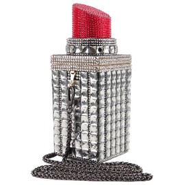 Sheiyeah Women Lipstick Shape Inlaid Rhinestone Crystal Glitter Evening Bags Purses Clutch Sparkly Banquet Handbag