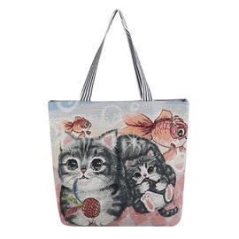 Women Canvas Cat Tote Bag Cat Print Bag Cat Graphic Shoulder Bag Hobo Crossbody Handbag Casual, A07, Large