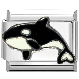 UNY JEWEL Orca Whale Italian Charm 9mm Stainless Steel Link - Enamel Sea Animal Design Modular Charm Bracelet Link