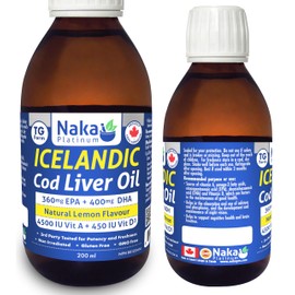 NAKA Naka Platinum Icelandic Cod Liver Oil, TG form, Natural Lemon Flavour, Made in Canada (200ml)