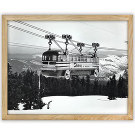 Timberline Ski Gondola Vintage Ski Lift Photo 11x14 Framed Poster - Retro Black & White Winter Scene, Ski Resort & Lodge Decor, Rustic Alpine Cabin Art, Historical 1950s Aerial Tram & Cable Car Image