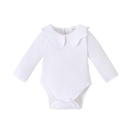 LYSMuch Baby Girls Long Sleeve Bodysuit Toddler Peter Pan Collar Romper Solid Color Clothes (12-18 Months, White)