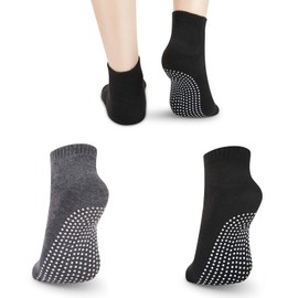 NEWCHAO Anti Slip Socks Non Skid Socks,2 pairs Unisex Grip Socks for Yoga Home Workout Barre Pilates Pregnancy Hospital Maternity Adults Men Women in Black and Grey