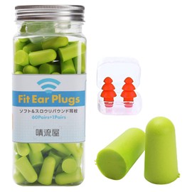 [Earplugs Recommended by Social Workers] 60 Pairs of Ear Plugs for Hyperhearing and Noise Protection, For Sleeping, Soft and Comfortable to Wear That Won't Hurt Your Ears, Safe Japanese Brand, Sunny Ryuya (Green)