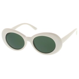 zeroUV - White Bold Retro Oval Mod Thick Frame Sunglasses Clout Goggles with Round Colored Lens 51mm (White/Green)