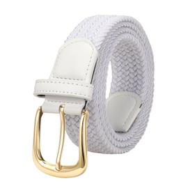 JASGOOD Women Woven Elastic Belt，Casual Stretch Braided Golf Adjustable 1.3 Wide Belt for Golf Jeans Pants,White