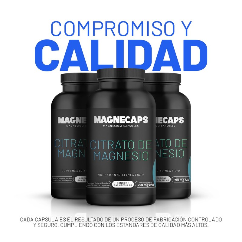 Citrato de Magnesio. Alta absorción con 240 cápsulas. Magnecaps de