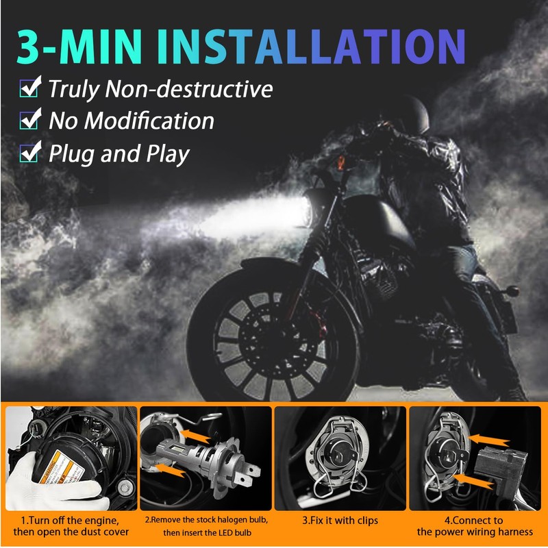 DZG H7 LED Headlight Bulbs Motorcycle 6000K Cool White 20W