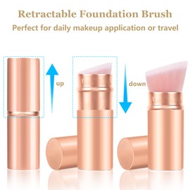 Falliny Retractable Makeup Brush, Angled Liquid Foundation Brush, Travel Kabuki Powder Makeup Brush with Cover, Perfect for Blending Liquids, Cream or Flawless Powder Cosmetics