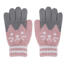 JIAHG Kids Winter Knit Gloves Warm Five Fingers Gloves Thick Woolen Gloves Children Cartoon Cat Kitten Gloves Thermal Outdoor School Cycling Skiing Gloves for 3-6 Years Boys Girls