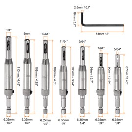 QUARKZMAN 7-Piece Self-Centring Drill Bit Set 5/64-1/4 Inch 5 mm 1/4 Inch Hex Shank Drill Bit for Wood Processing of Cabinet Door Hinge Hole Punch Device Self Silver
