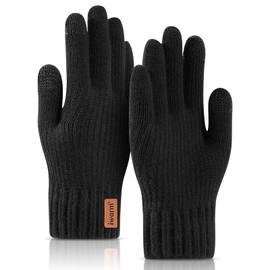 ARZER Men's Knitting Gloves, Smartphone Compatible, Fleece Lining, Double Layer, Elastic Wrist, Comfortable Fit, Windproof, Cold Protection, Thick, Thermal, For Men, Bicycle, Full Fingers/Commuting To Work Or School, Outdoors, Gift, Black