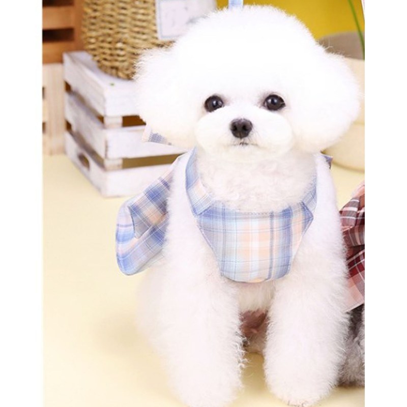 Plaid Dog Dress Bow Tie Harness Leash Set Breathable Soft