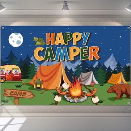 Decoración para fiestas temáticas de camping, decoración de fiesta de campamento feliz, suministros para fiestas, camping, fotomatón, decoración para colgar en la pared, para niños, adolescentes, baby shower, suministros de fiesta, 70.8 x 43.3 pulgadas
