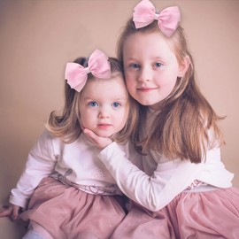 ZOLYCO 4-Inch Hair Bows Alligator Clips Delicate Lace Hair Accessories for Girls, Toddler, Kids and Women Daily Dress Up Birthday Wedding Christmas Occasions- Set of 2 (Pink)