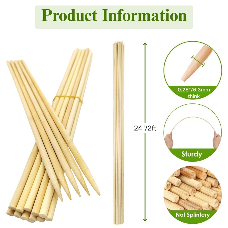 100 PCS 2FT (24 Inch) Bamboo Plant Stakes – Natural