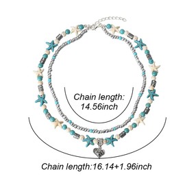 Boho Beaded Necklaces for Women Heart Pendant Necklace Bohemian Layered Necklaces for Women Turquoise Bead Necklace Heart Shaped Necklace Boho Choker Necklaces for Women Beach Party